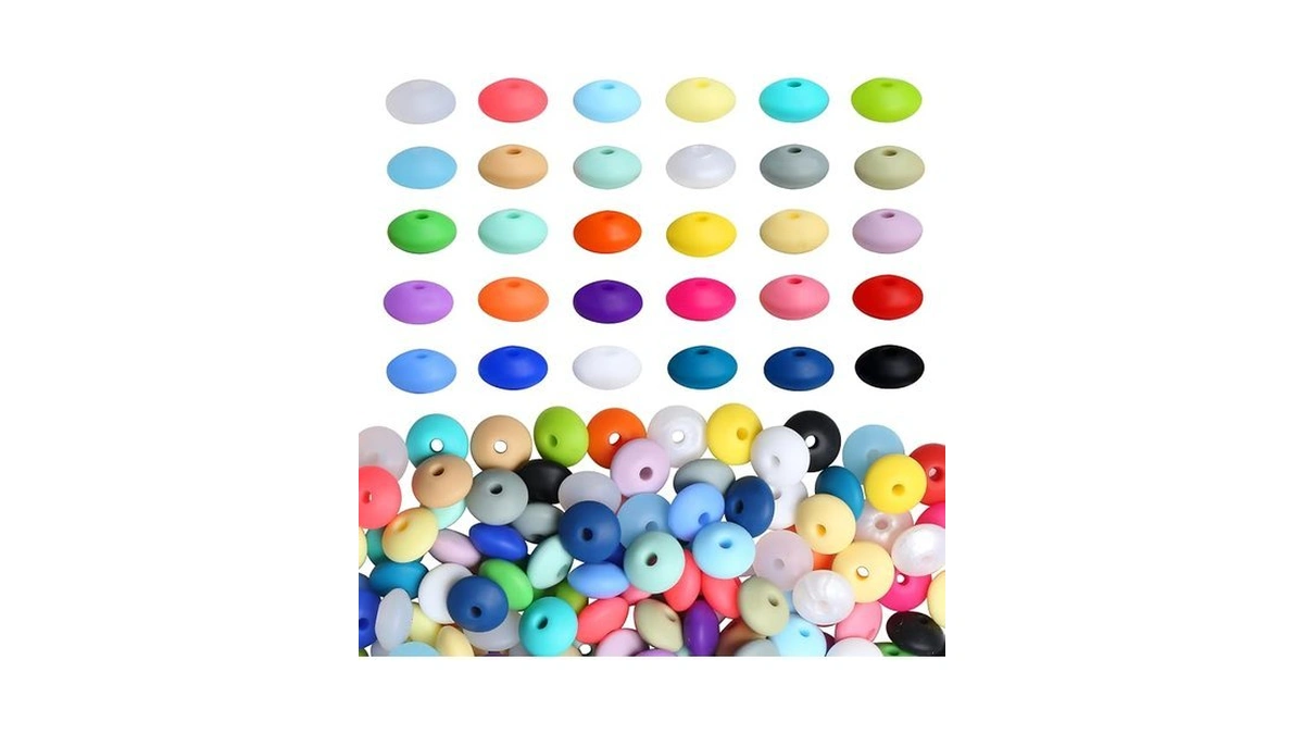 Qinjiejie 200pcs Colorful Silicone Lentil Beads, 30 Colors, 12mm, Round,