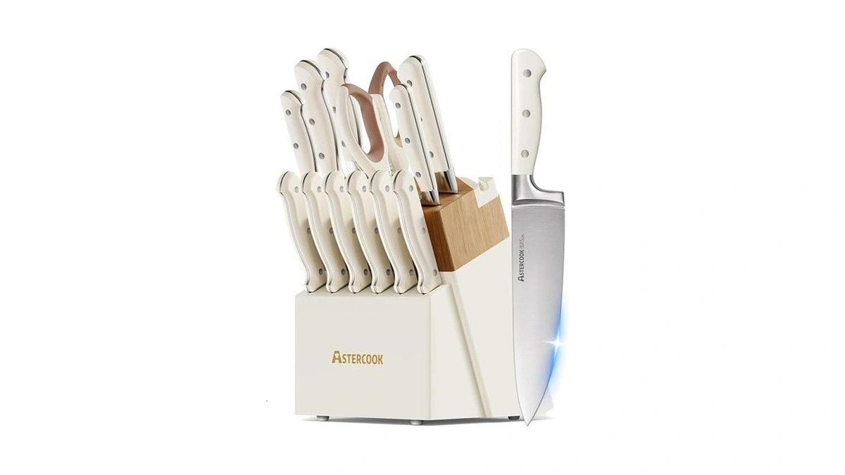 Knife Set,astercook Kitchen Knife Set With Block 14-piece Full Tang