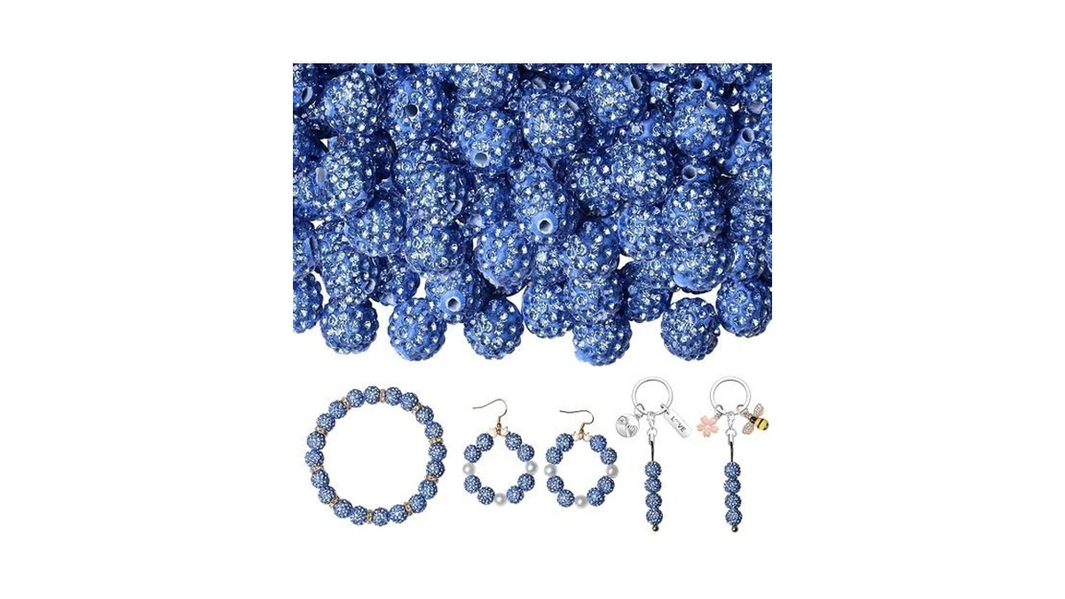 Qinjiejie 100pcs 10mm Blue Beads, Blue Beads For Bracelets, Rhinestones