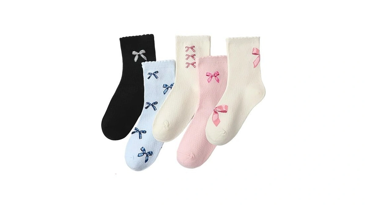 Jspupifip 5 Pairs Women Ruffle Bow Socks Cute Casual Ankle