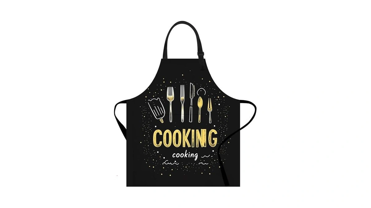 Thisfind Black Cooking Apron With Gold Kitchen Utensils Print –