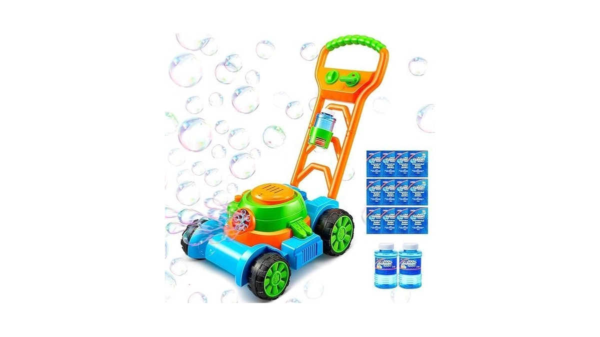 Sloosh Bubble Lawn Mower Toddler Toys - Spill-proof Bubble Machine