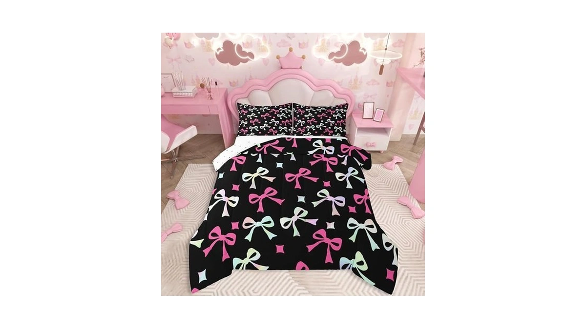 Jejeloiu Bowknot Comforter Set Full Size Bow Bedding Set For