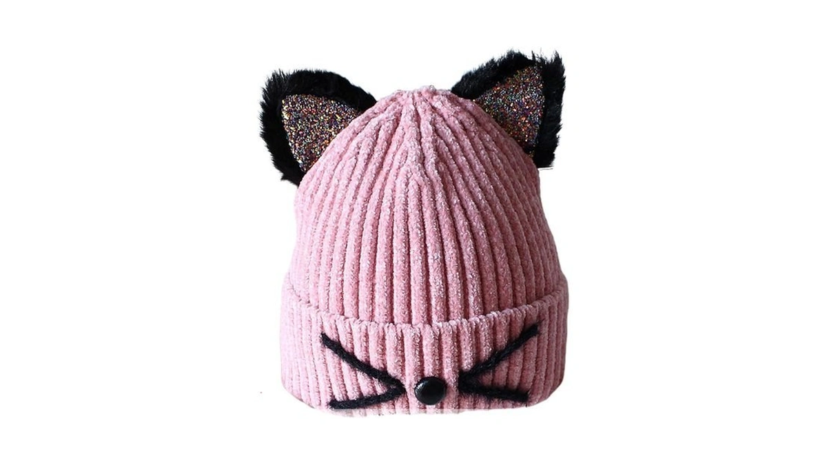 Cnomg Girls Sequin Cat Ears Hats Cute Winter Knitted Beanie