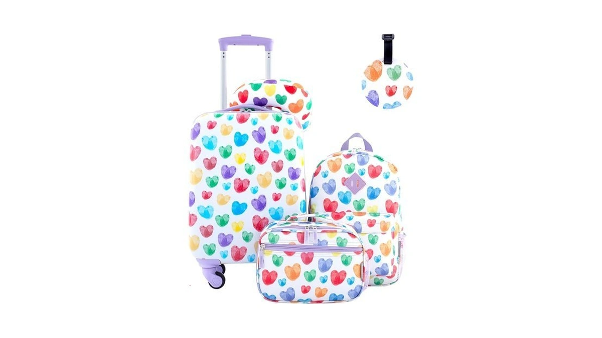 Travelers Club 5 Piece Kids' Luggage Set, Thumbprint Heart