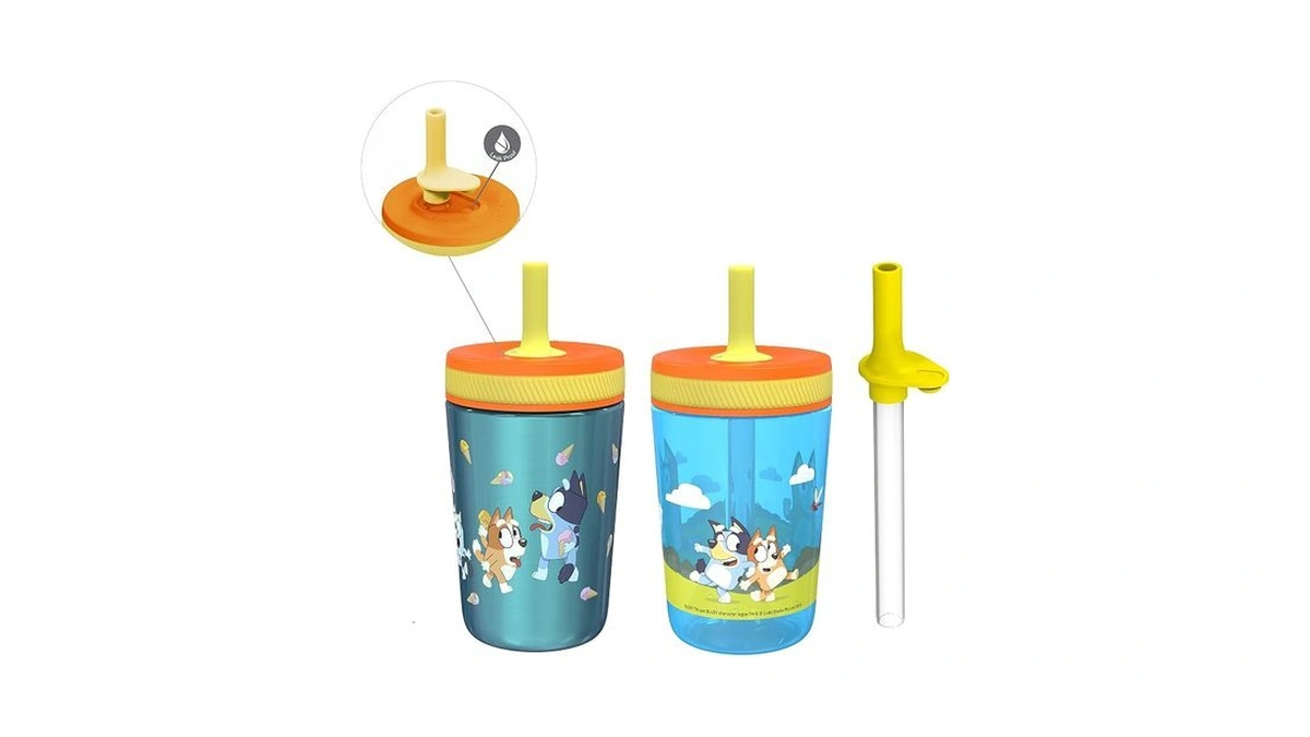 Zak Designs Bluey Kelso Tumbler Set, Leak-proof Screw-on Lid With