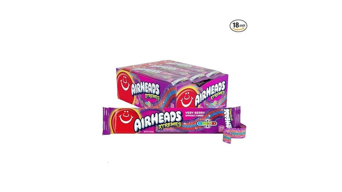 Airheads Xtremes Belts Sweetly Sour Candy, Very Berry, Non-melting, Bulk