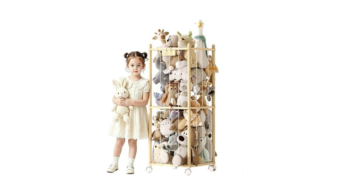 Experlam Stuffed Animal Storage Zoo With Wheels,montessori-inspired Solid Pine Wood