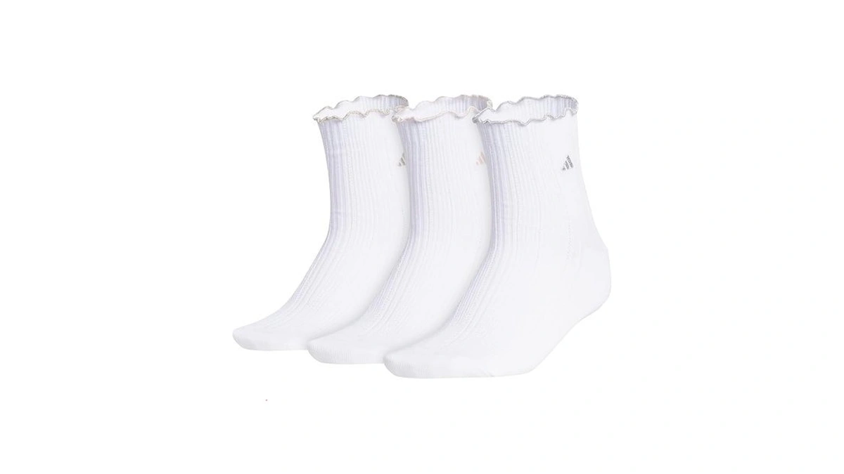 Adidas Women's Ruffle Quarter Ankle Socks (3 Pairs), White/cyber Metallic/matte