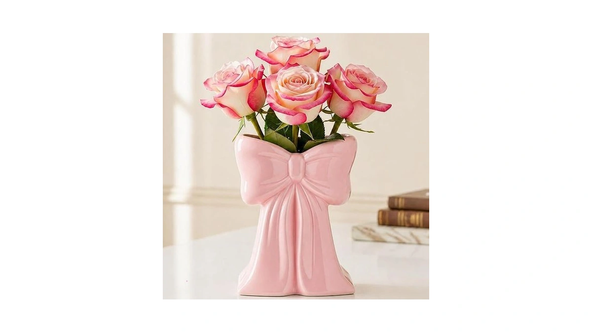 Jingmore Vase Coquette Ceramic Pink Toothbrush Holder Vase Pen Makeup