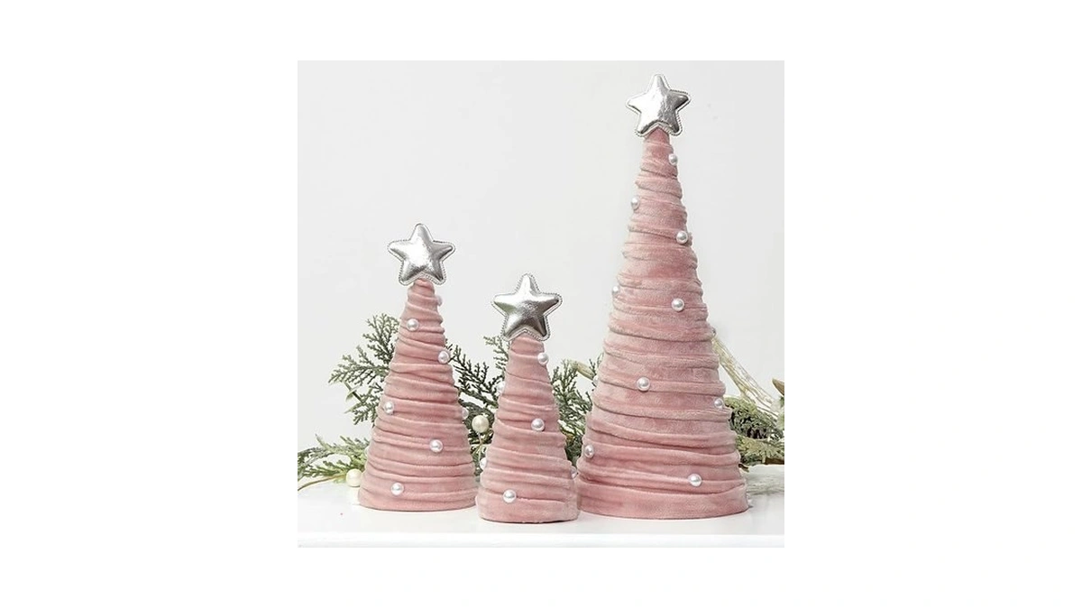Bunny Chorus Christmas Decorations Indoor, 3pcs Pink Velvet Cone Trees