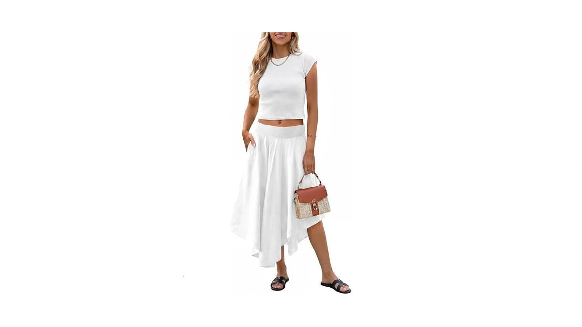 Tankaneo Womens 2 Piece Skirt Set Summer Casual Cap Sleeve