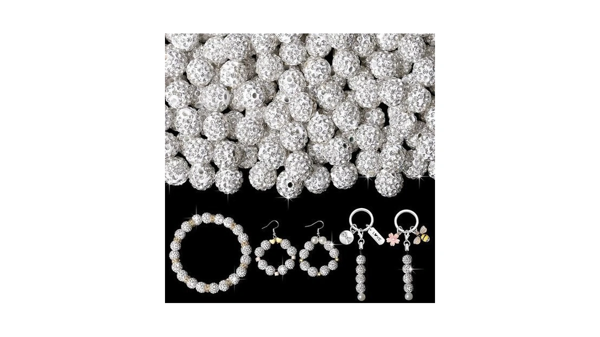 Qinjiejie 100pcs White Beads For Jewelry Making, Rhinestones 10mm Beads