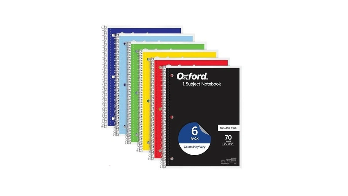 Oxford Spiral Notebook 6 Pack, 1 Subject, College Ruled Paper,