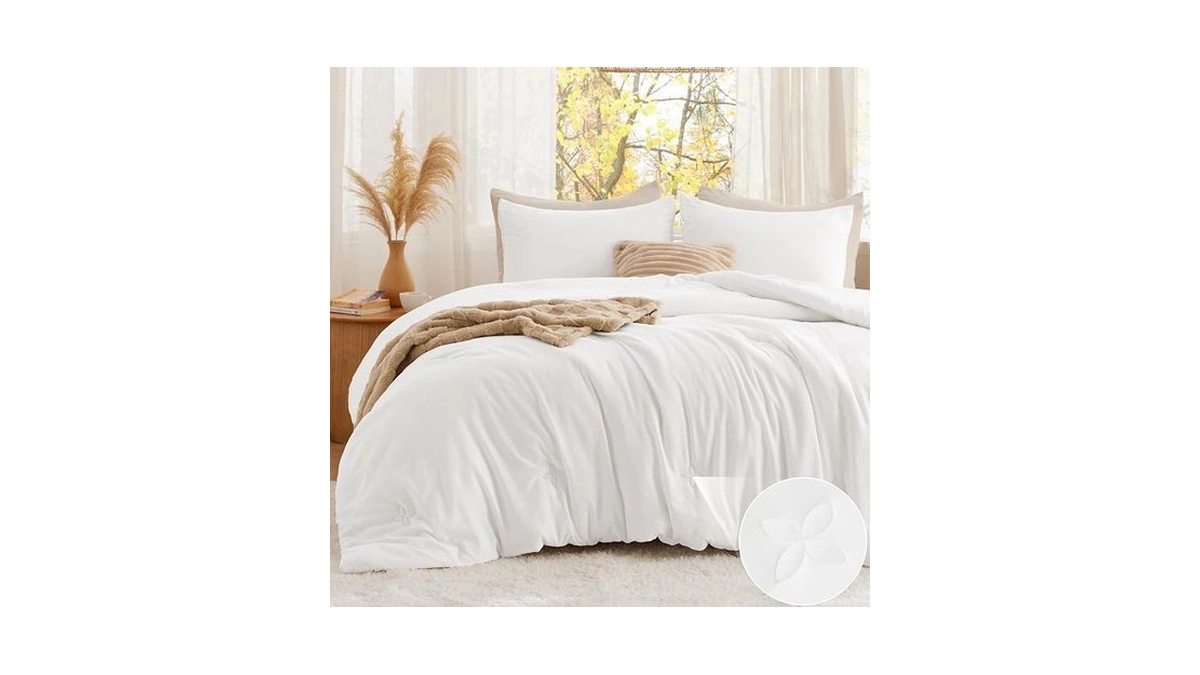 Bedsure Queen Comforter Set White, Soft Prewashed Queen Size Bedding,