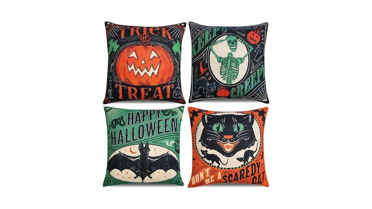 Vintage Halloween Decor-throw Pillow Covers 18x18 In Set Of 4,retro