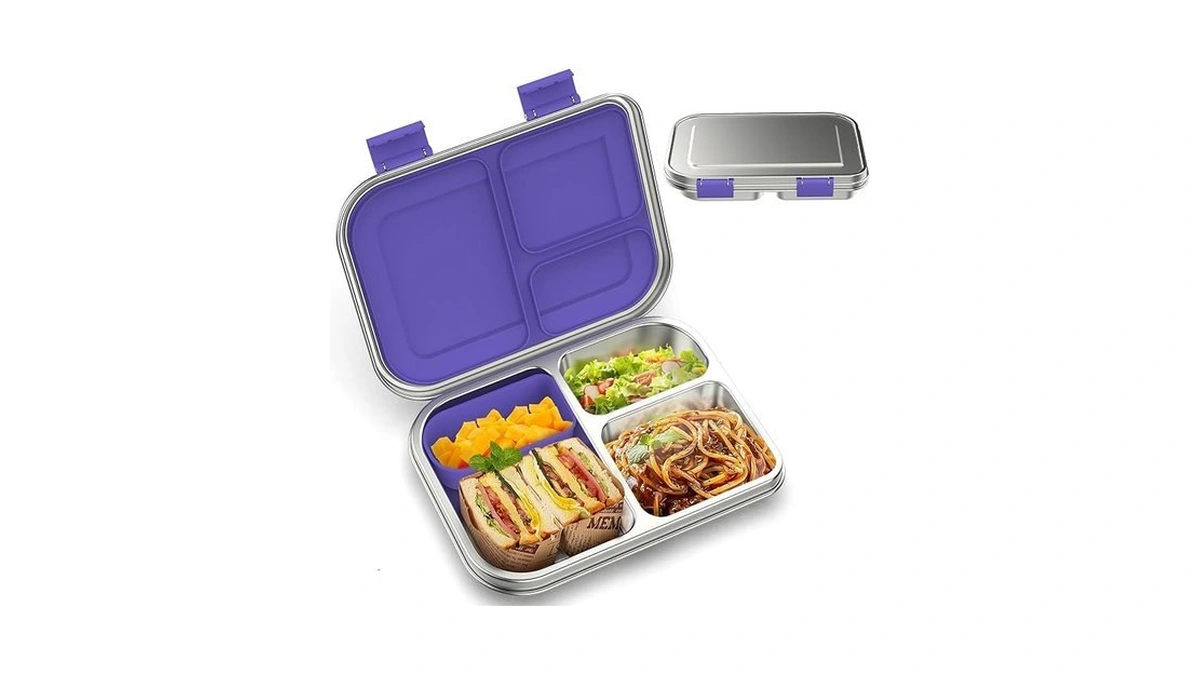 Bosedsang Stainless Steel Kids Leak-resistant Bento Lunch Box, 3-compartments With