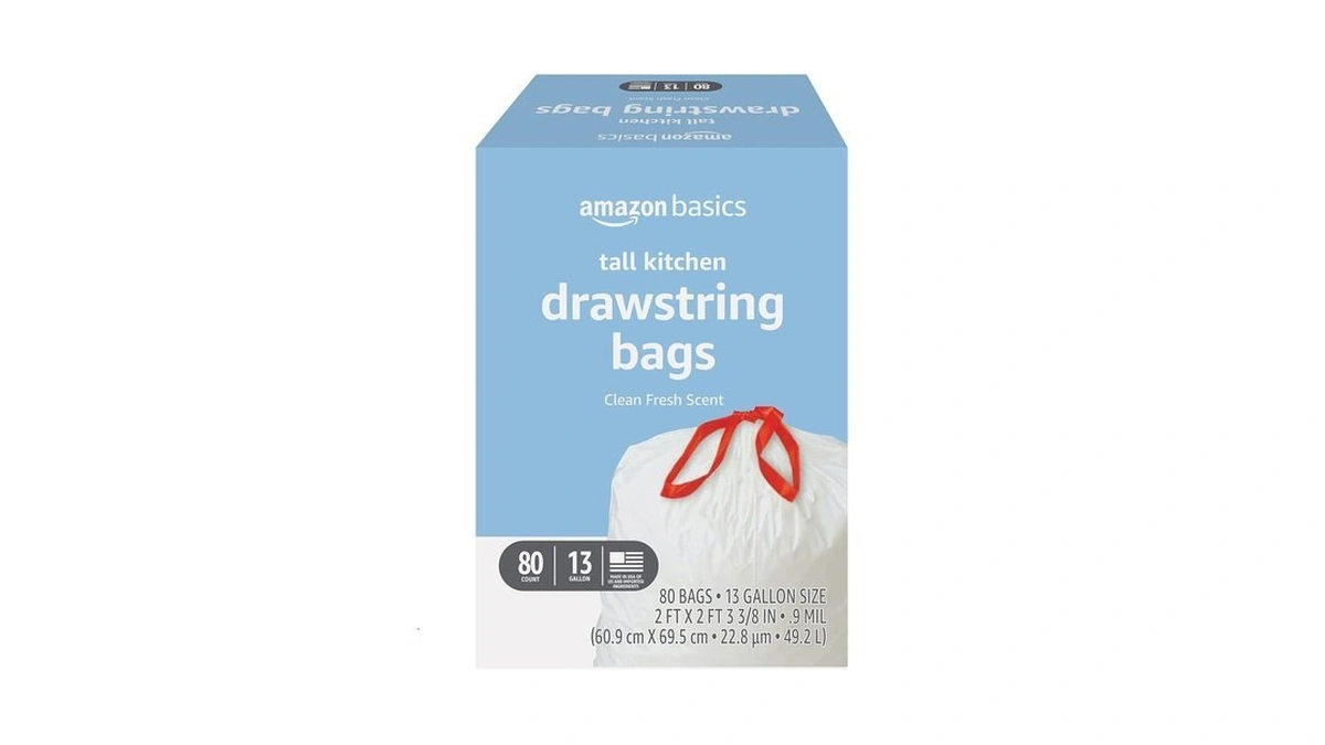 Amazon Basics Tall Kitchen Drawstring Trash Bags, Clean Fresh Scent,