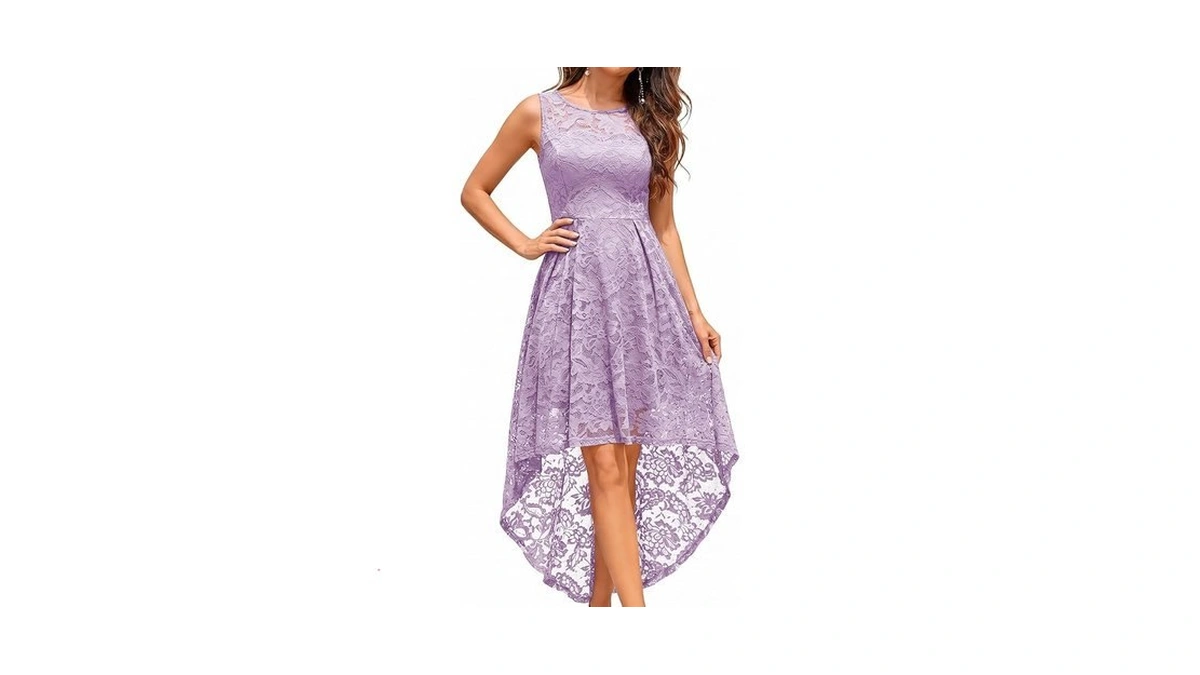 Muadress Vintage Wedding Guest Dress Tank Strap Floral Lace Hi-lo