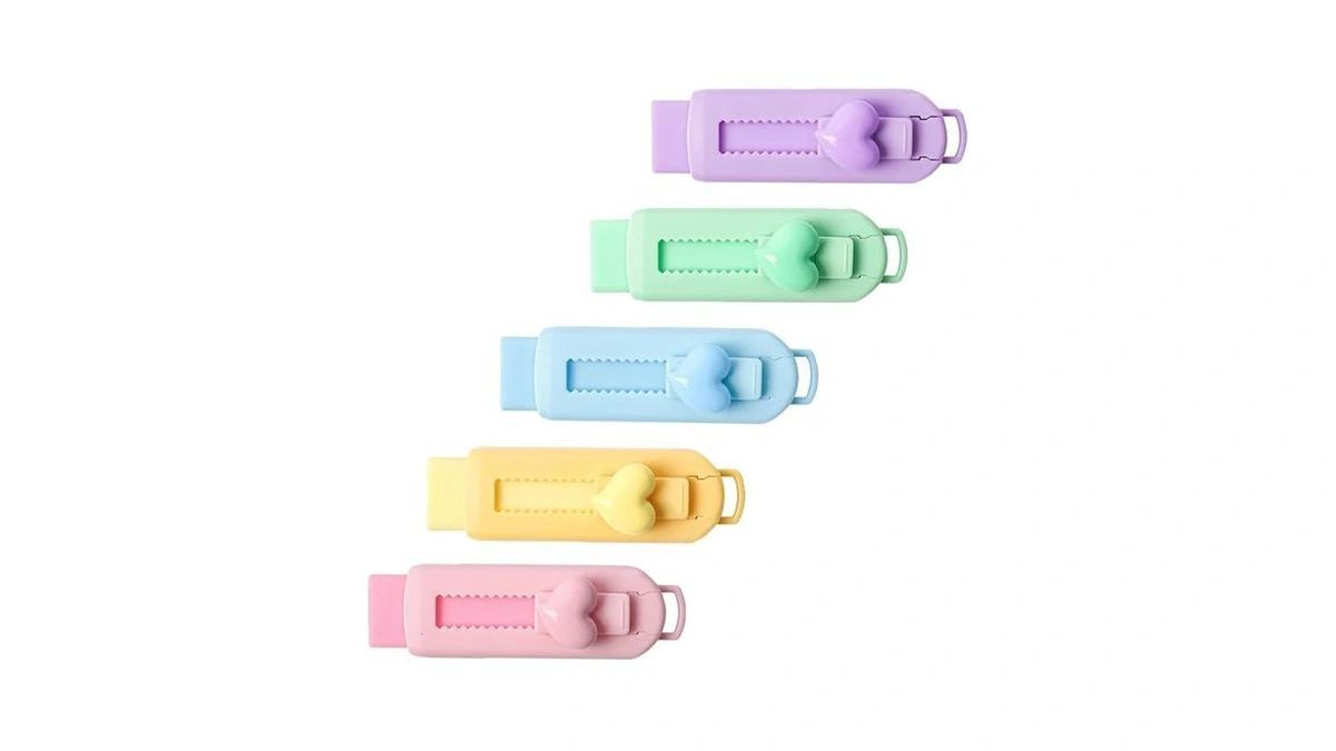5 Pack Sliding Retractable Pencil Eraser With Plastic Sleeve, Large