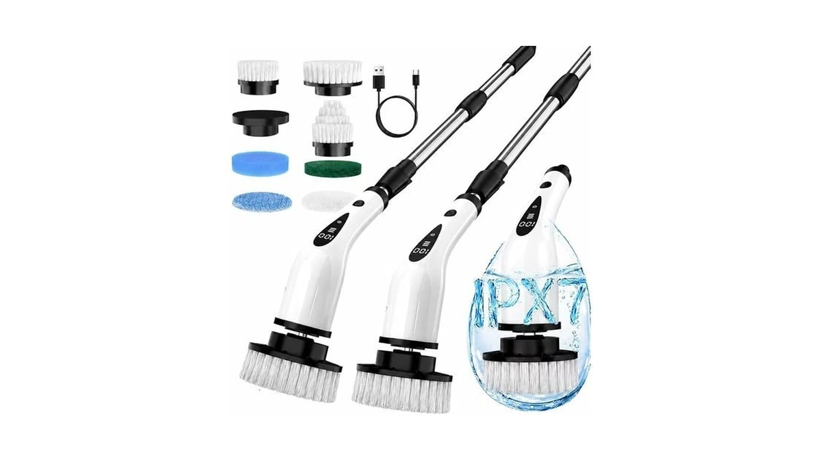 Electric Spin Scrubber, 3-speed Cordless Cleaning Brush With 8 Brush