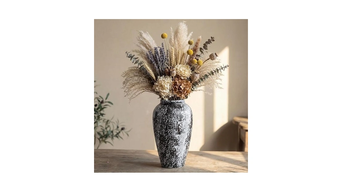 Rustic 10” Ceramic Vase For Home Decor, Farmhouse & Boho