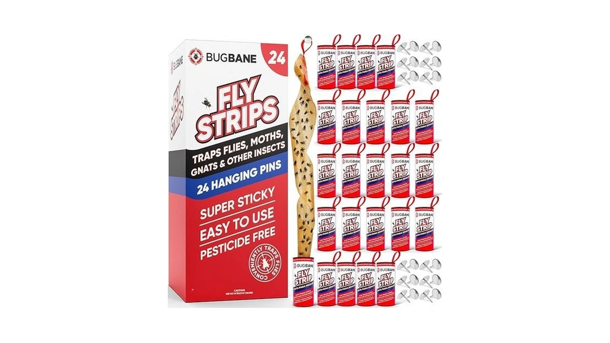 Fly Strips Indoor Sticky Hanging 24pk With Pins. Non Toxic
