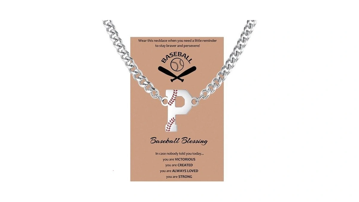 Qinjiejie Initial Baseball Necklace For Men P Letter Necklaces Sports
