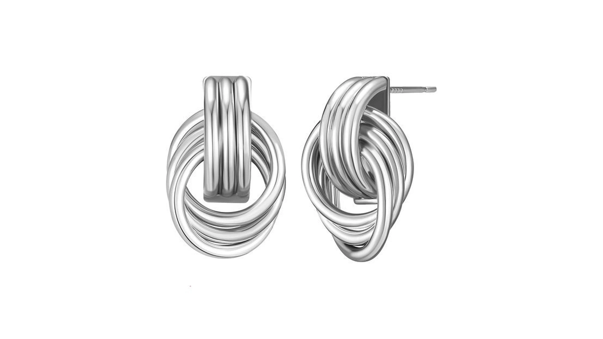 Sweetv Silver Statement Geometric Dangle Drop Earrings For Women, Trendy