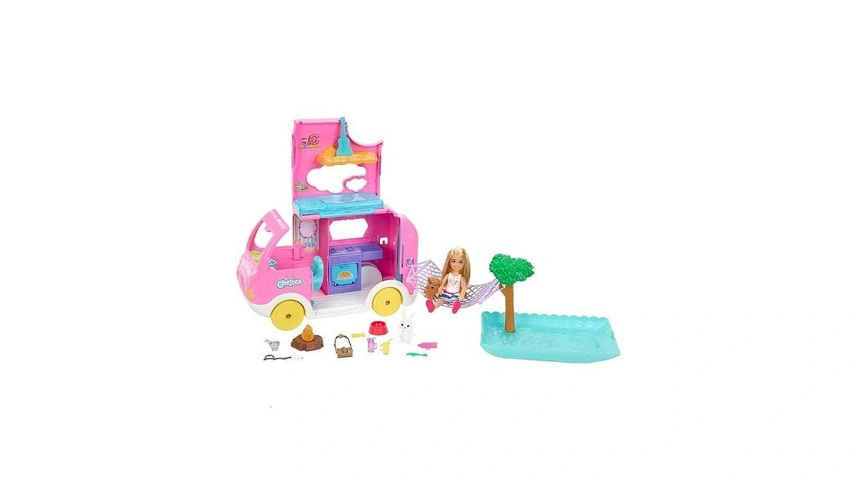 Barbie Camper, Chelsea 2-in-1 Playset With Small Doll, 2 Pets