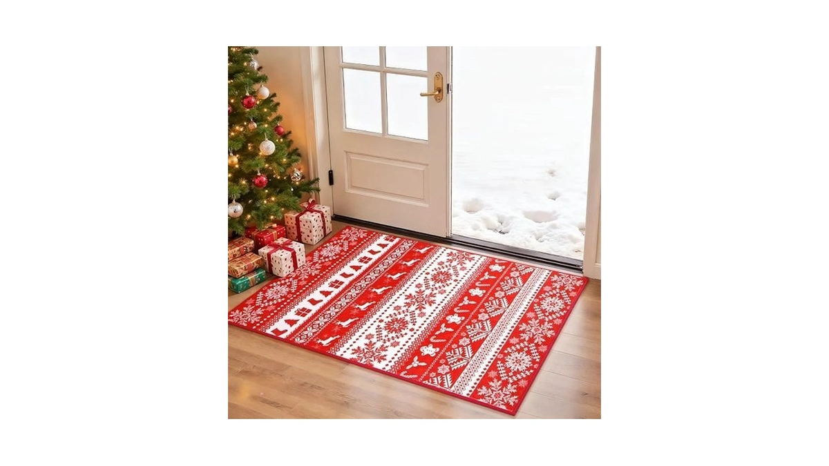Greffy Washable 2x3 Entryway Area Rug, Red/white Snowflake Kitchen Small