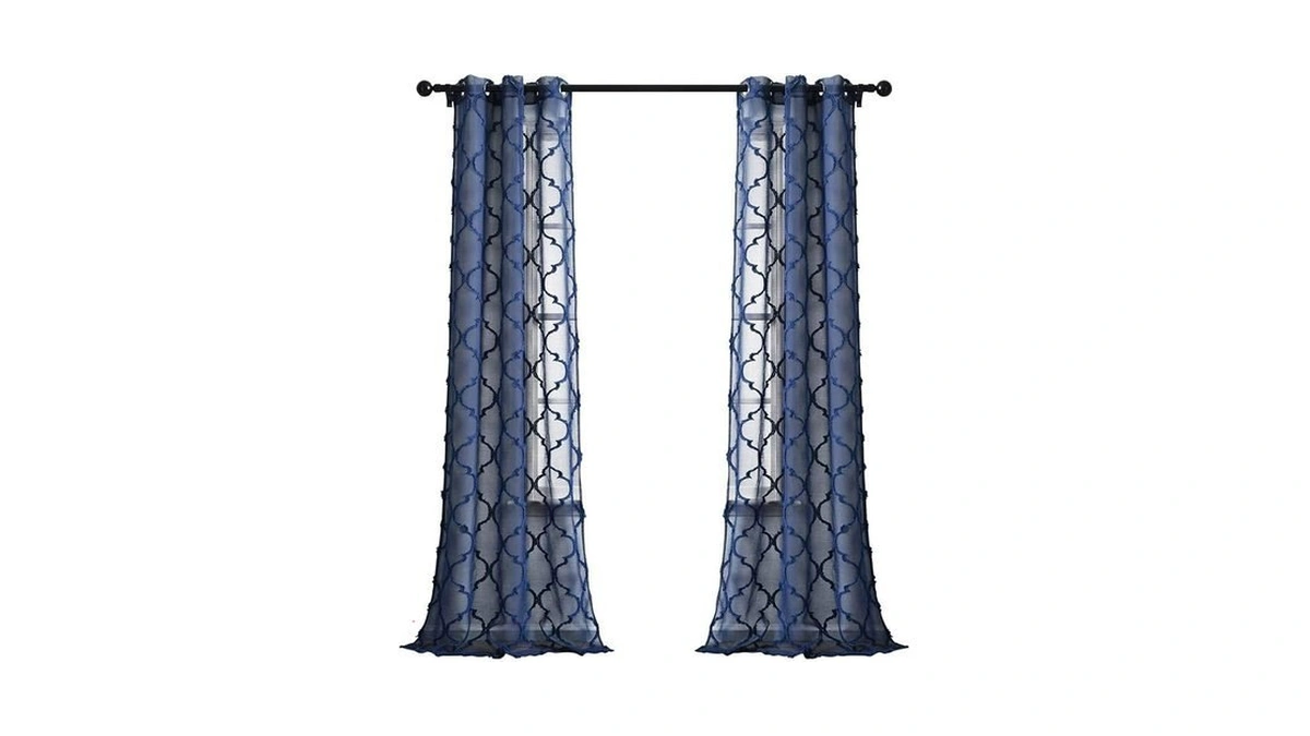 Lush Decor Navy Avon Trellis Grommet Sheer Window Curtain Panel