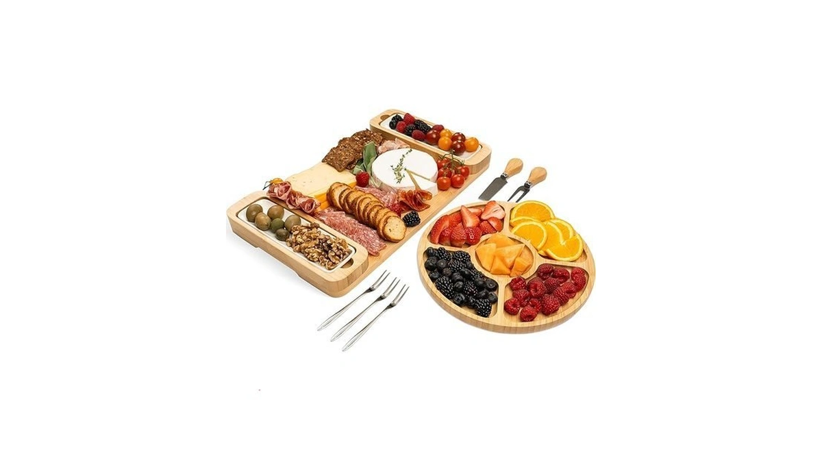 Charcuterie Boards Gift Set - Large Bamboo Cheese Board With
