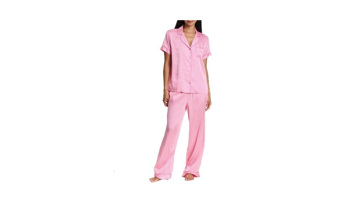 Bebe Women's Silky Satin Bridesmaid Pajama Set, Button-down Short Sleeve