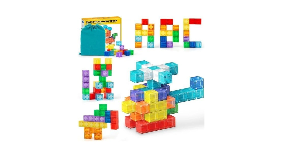 Tenyeah 56 Pcs Magnetic Blocks, Transparent Magnet Building Blocks For