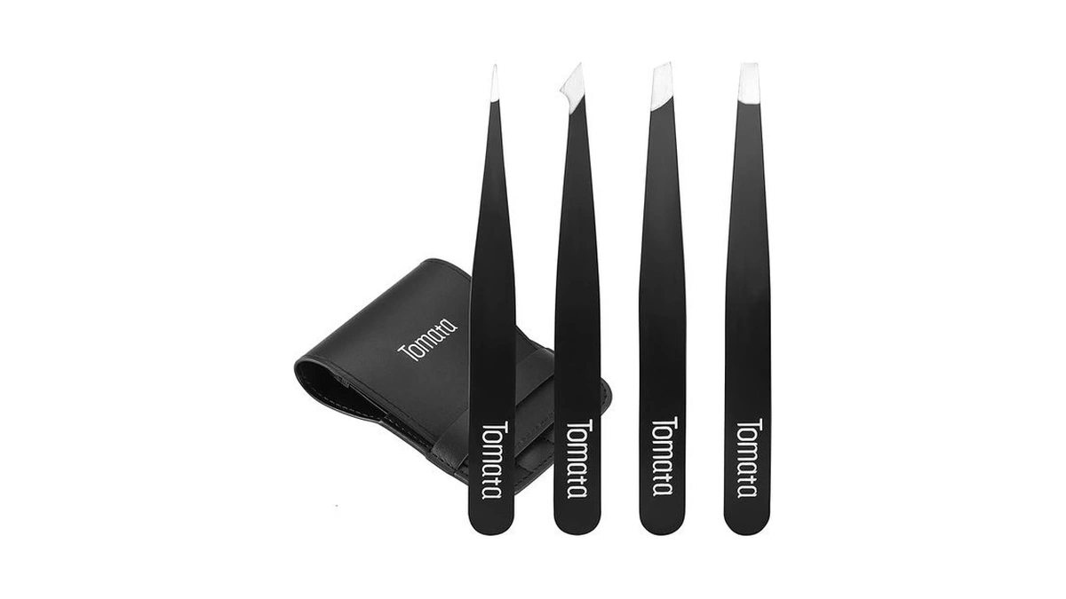 Tomata Tweezers For Eyebrows, 4-piece Slant Tip And Pointed Eyebrow