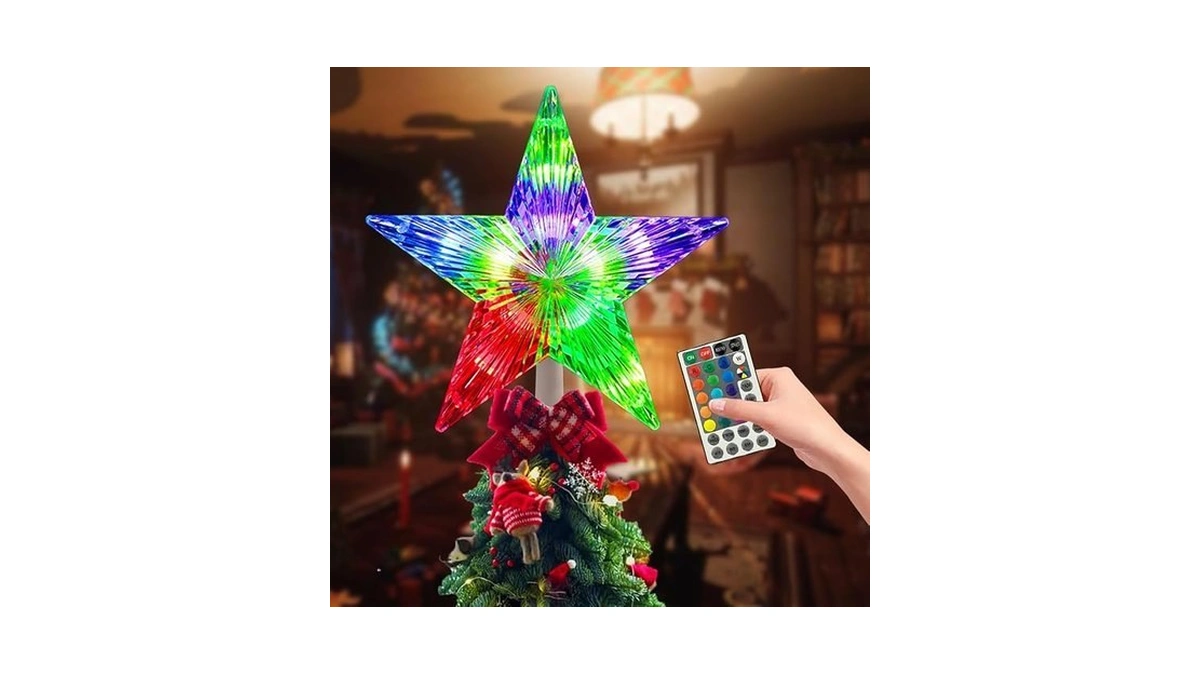 Christmas Tree Topper, Fishope Led 24 Modes Color Changing 9.5"