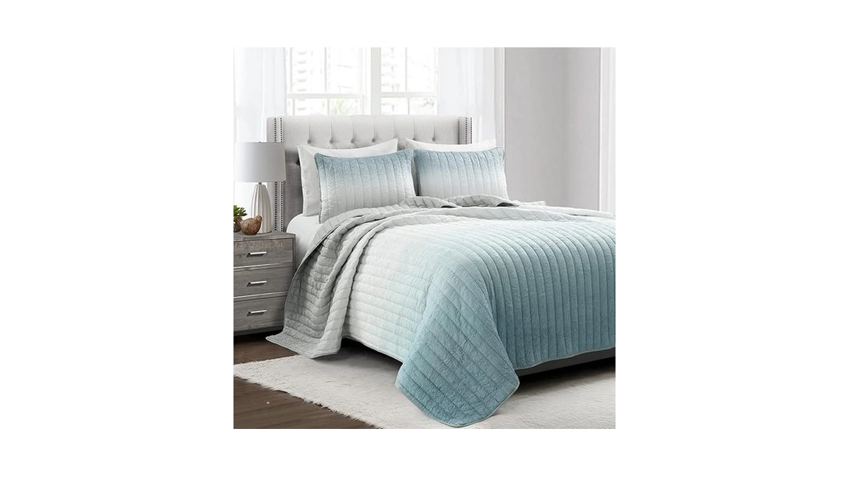Lush Decor Crinkle Ombre Quilt King Size 3 Piece Set