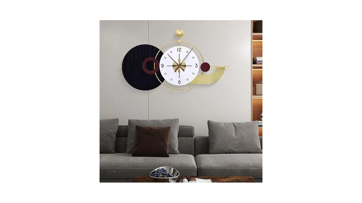 Anmotpe 37.8×21 Inch Modern Abstract Geometric Metal Wall Clock