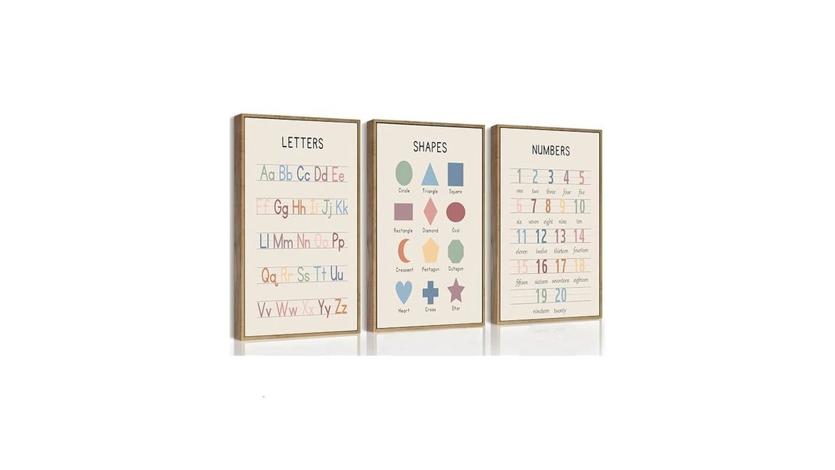 3pcs Nursery Educational Wall Art Preschool Education Letter Number Posters