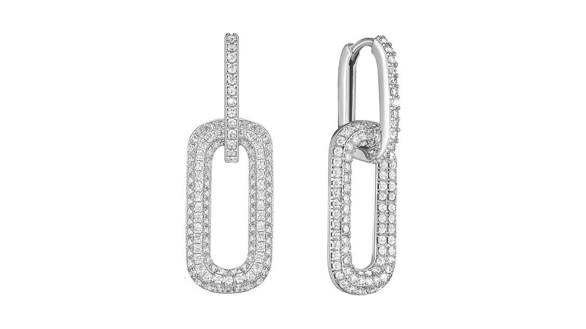 Sweetv 925s Convertible Dangle Earrings For Women, Cubic Zirconia Paperclip