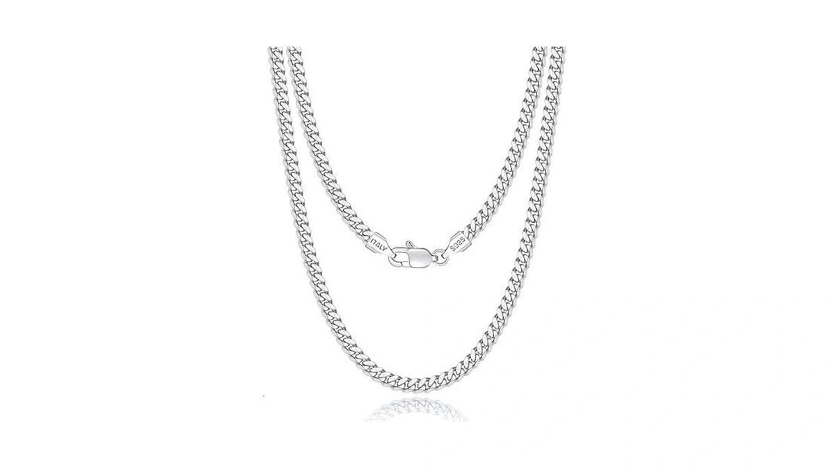 Eterjew S925 Sterling Silver Chain Necklace, 4mm Men's Cuban Link