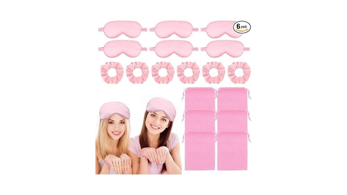 Anbala 18 Pcs Sleepover Party Supplies, 6 Pink Satin Sleep