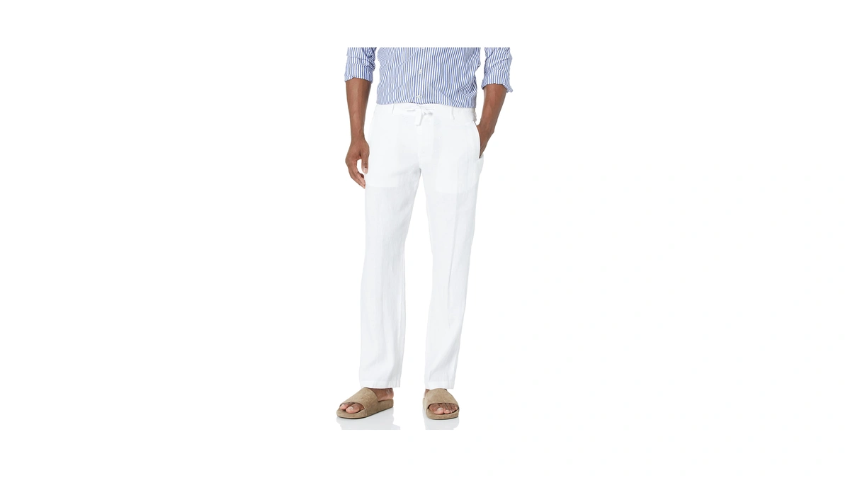 Perry Ellis Men's 100% Linen Drawstring Casual Pants For Men,