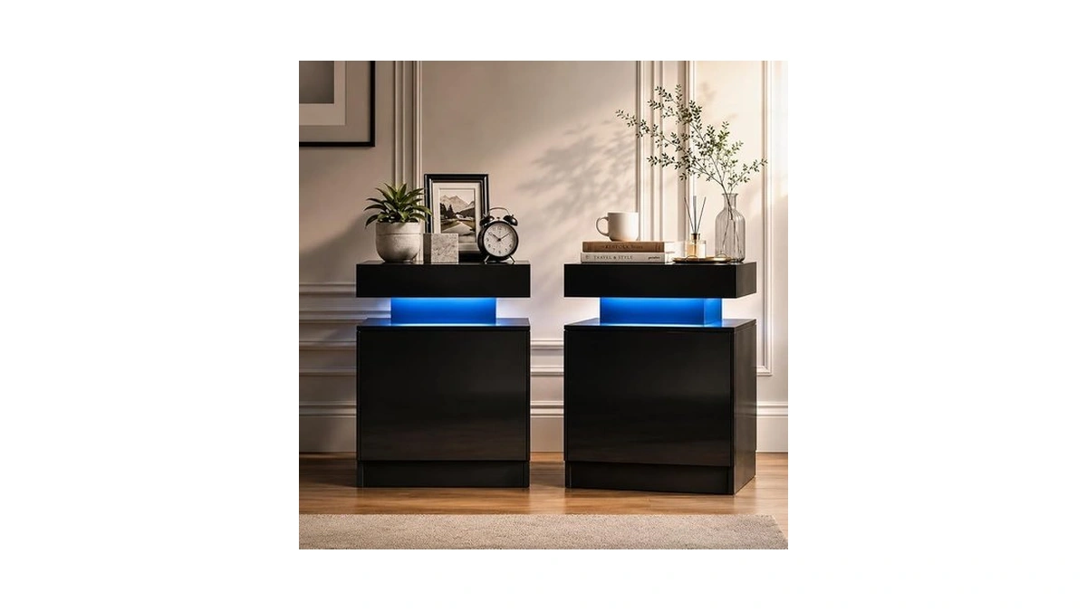 Mxv Nightstand Set Of 2 With Led Lights, 24in Tall