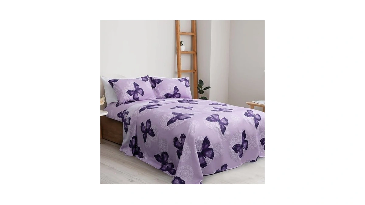 Artall 4-piece Butterfly Print Full Size Sheet Set, Soft Microfiber
