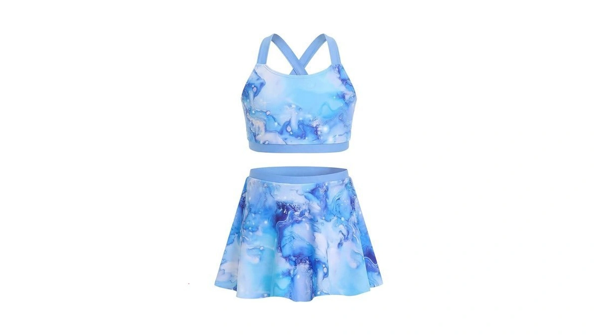 Jiamy Two Piece Girls Tankini Swimsuits 3d Print Cross Back