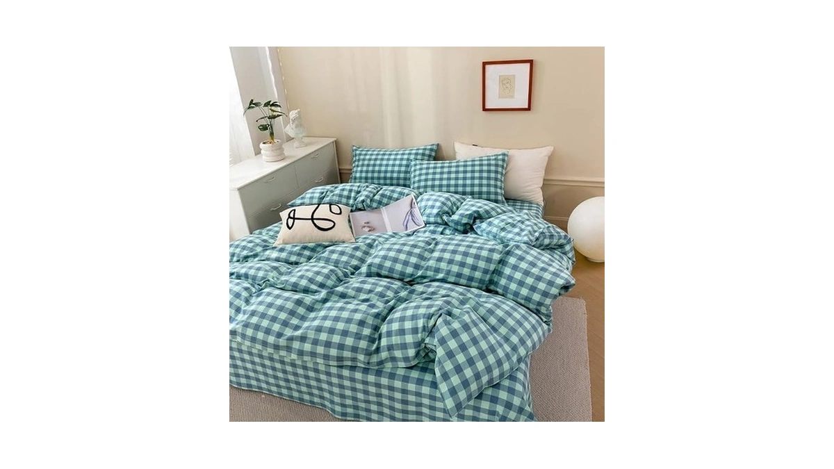 Vm Vougemarket Green Gingham Comforter Set Twin Xl,plaid Comforter With