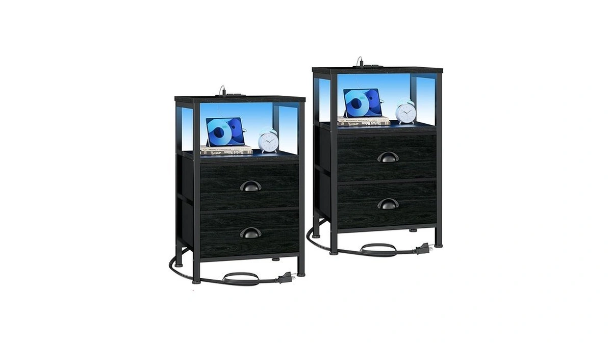Furologee Nightstands Set Of 2, End Tables With Charging Station