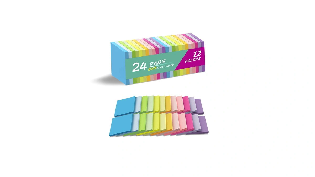 (24 Pads) Sticky Notes 3x3 Inches,bright Colors Self-stick Pads, Easy
